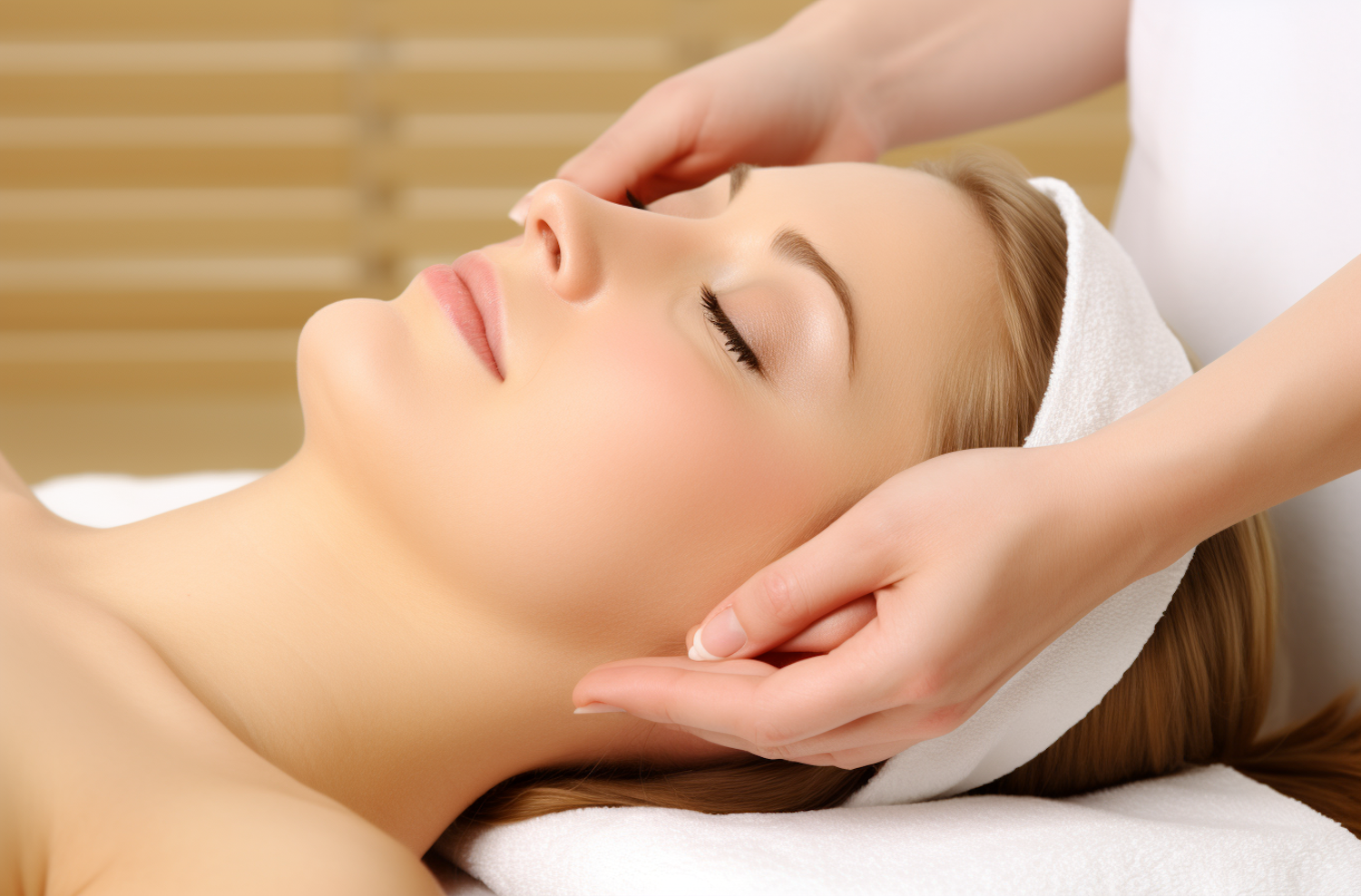 Guest relaxing with closed eyes during a scalp massage ritual